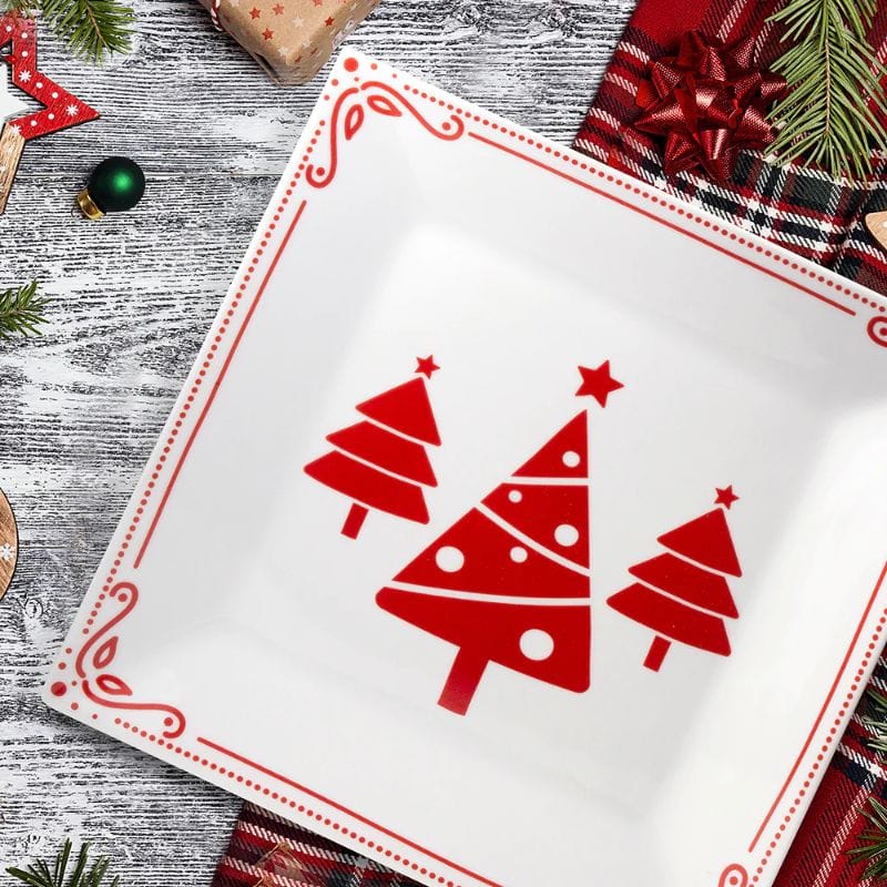 Set of 2 Platters w/ Holiday Print and Message, 1 Round 12" Diameter and 1 Square 12x12" PG94081
