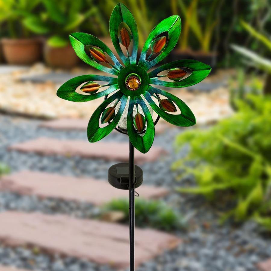 Solar LED Garden Wind Spinners with Light Floral Spin TOE240