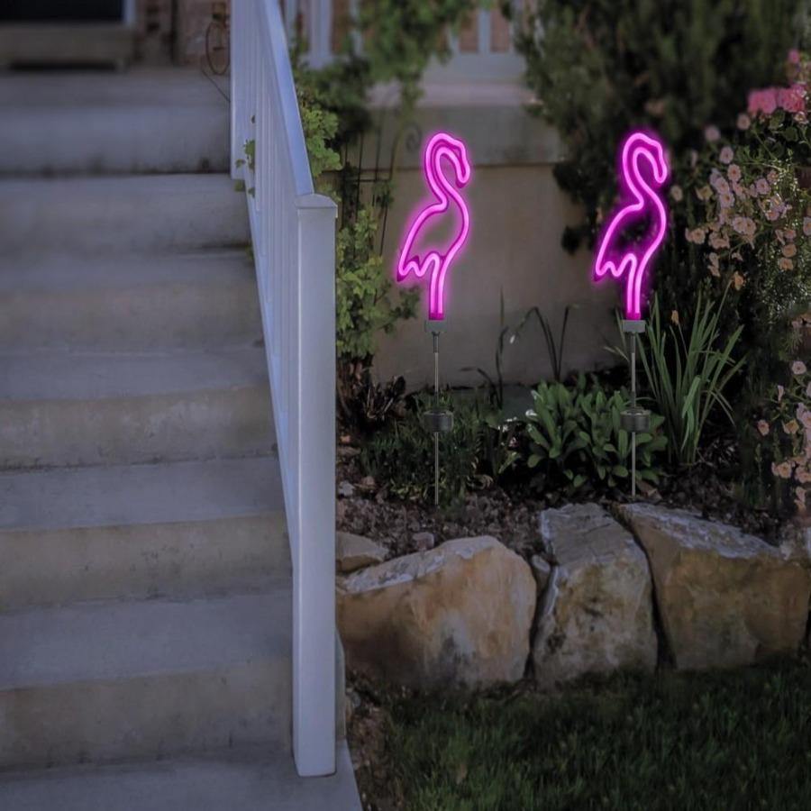 Solar Neon Pink LED Flamingo Stake Light