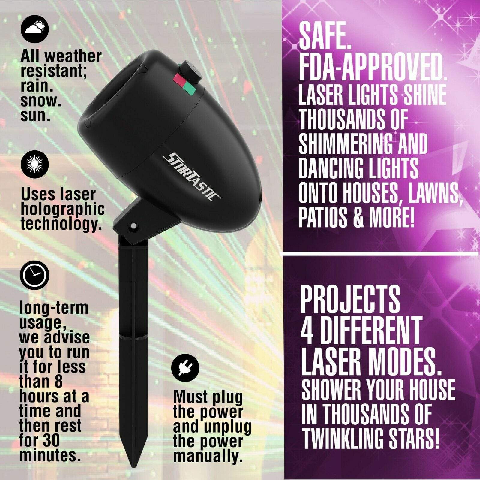 StarTastic Action Laser Light Projector with Moving Lights EM1035