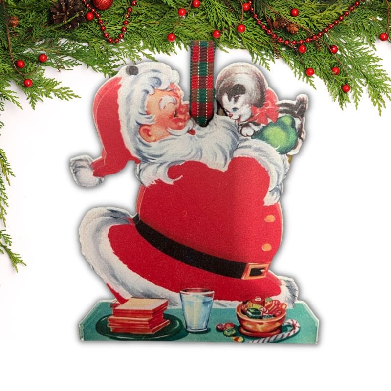 Vintage Style Wood Christmas Ornaments Santa with Puppy VSO-SANTA